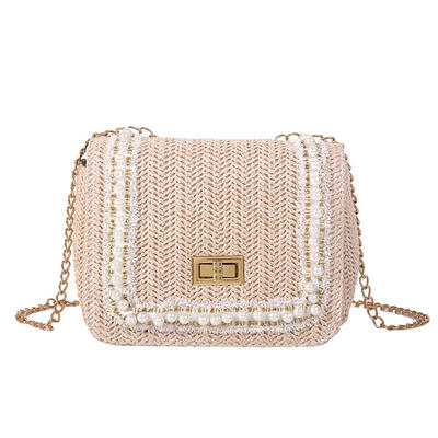 

Pearls Decor Straw Shoulder Messenger Handbags Women Chain Crossbody Bags