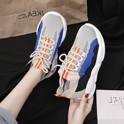 

Sports shoes women fly woven hollow mesh summer breathable Joker casual ladies light soft bottom fitness running shoes