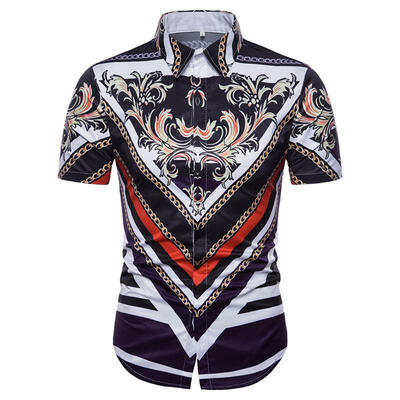 

New Mens 3D Digital Printing Court Western Style Slim Short-Sleeved Shirt