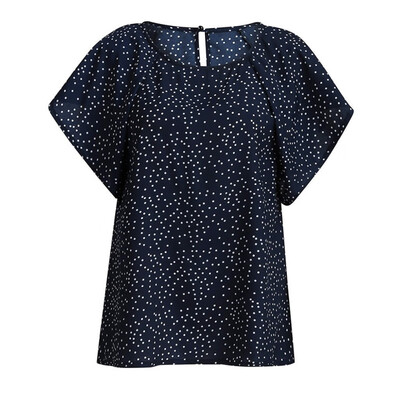 

Plus Size Summer Blouse Womens Shirt O-Neck Bat Sleeves Ruffled Dot Print Short-Sleeved Loose Bottoming Shirt Blouse