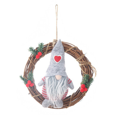 

Hot Christmas Ornaments Artificial Rattan Hanging Garlands Wreath Pendants Plush Gnome Doll Seasonal Decorations