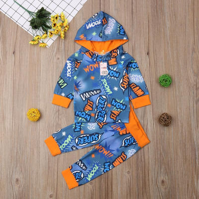 

2pcs Baby Kid Boy Infant Clothes Hooded Tops Pants Toddler Outfit Tracksuit