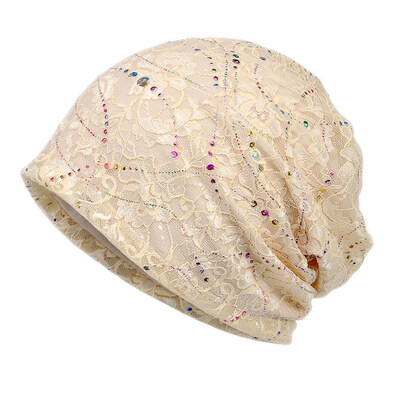 

Muslim Women Colorful Lace Hollow Out Breathable Cancer Chemo Hat Turban Head Wrap Stretch Slouchy Beanie
