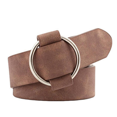 

Fashion Women Solid Color Wide Waistband No Pin Round Circle Faux Leather Belt