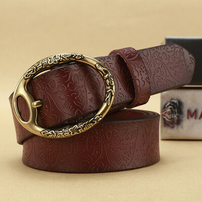 

New leather female retro carved leather belt leather belt palace carved buckle wide belt