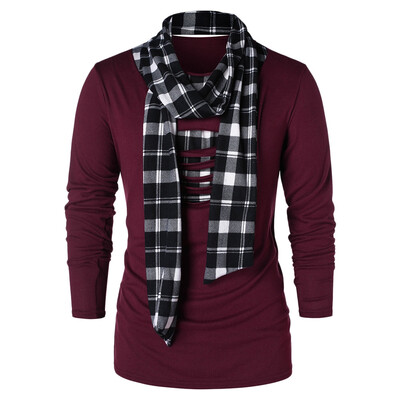 

Checked Print Destroyed Scarf Collar T-shirt