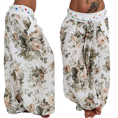 

Tailored Women Ladies Printed Pocket Band Width Loose Leg Pants Womens Casual Pants