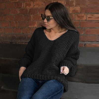 

〖Follure〗Fashion Winter Womens Casual Solid Full Sleeve V-Neck Lazy Loose Sweater
