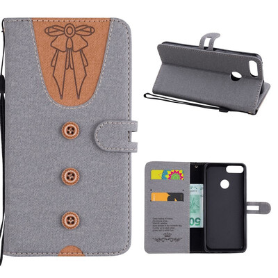 

MOONCASE Huawei P Smart splicing embossed womens leather case - gray