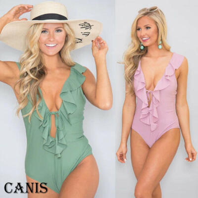 

Womens One-piece Swimsuit Deep-V Padded Bra Swimwear Monokini Bikini Beachwear