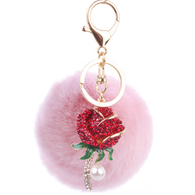 

Korean fashion pink rose keychain creative rex rabbit plush ball car bag pendant small gifts