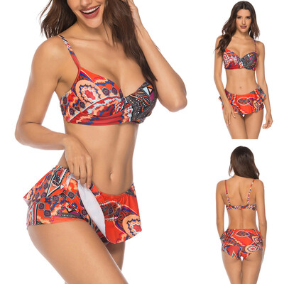 

Saidsome Womens Sexy Boho Swimwear Strap Swimsuit Push Up Padded Ruffle Two Piece Bikini