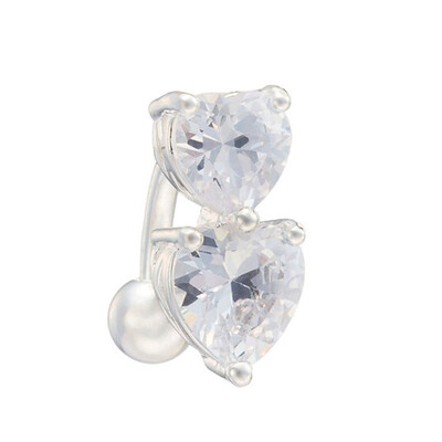 

Crystal Rhinestone Two Heart Navel Belly Button Ring Bar Body Piercing