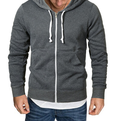 

Mens Autumn Winter Zipper Coats Solid Drawstring Plus Size Jacket Outwear Hoodie