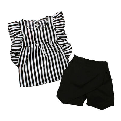 

Style Kids Girls Casual Clothes Set Baby Girls Sleeveless Striped O-neck Tops Shorts 2 Pcs Set