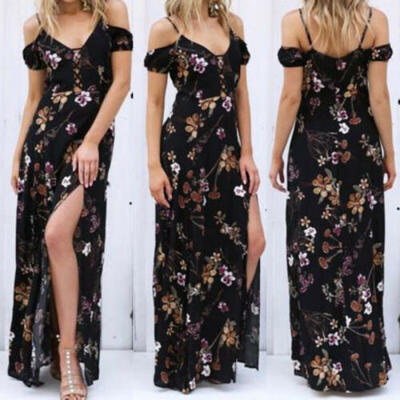 

Ladies Holiday Floral Dress Strapless Summer Beach Holiday Dress Long Dress CA