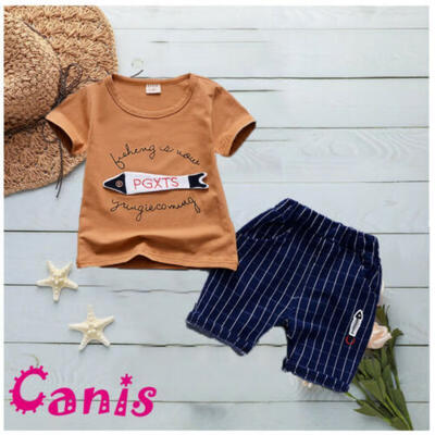 

Newborn Kids Baby Boys Tops T-shirt Fish Striped Pants 2PCS Outfits Set Clothes