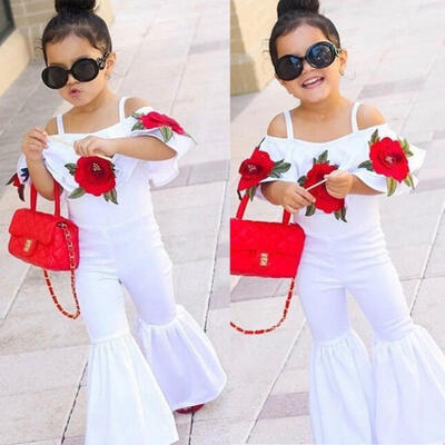 

Fashion Kids Baby Girl Off shoulder Floral Romper Jumpsuits Trousers Outfits Clothes 1-5T