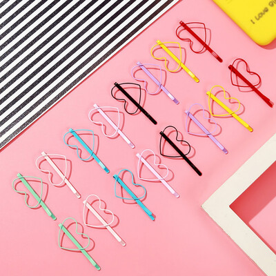 

Hair accessories pink girl heart hollow love heart heart hairpin folder bangs clip