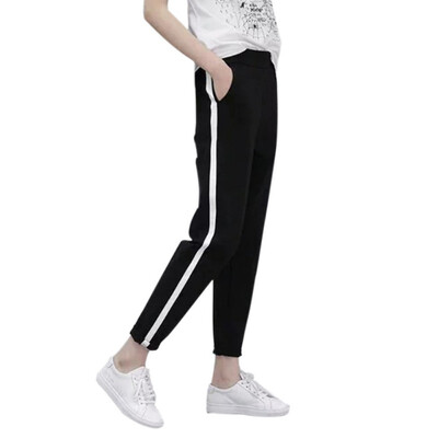 

Girl Side Stripes Harem Pants Women Black Casual High Waist Pants Drawstring Trousers Bottom Clothing Clothes