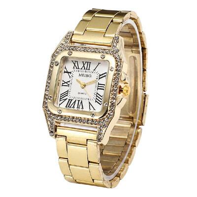 

Unique Vintage Rectangular Dial Face Watch Alloy Wristwatch with Crystal Stainless Steel Strap Band for Women