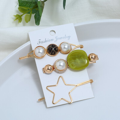

Pearl Hair Clip Set Pearl Hairpin Three-piece Candy Color Five-pointed Star Hairpin Headdress Accessories