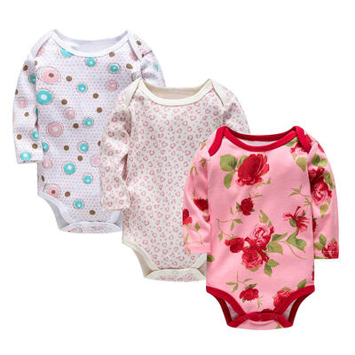 

3pcsSet Newborn Baby Girl Cotton Romper Winter Cute Print Infant Jumpsuit