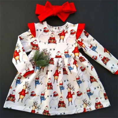 

Toddler Kid Baby Girl Christmas Casual Party Dress Headband Clothes Outfits 2PCS