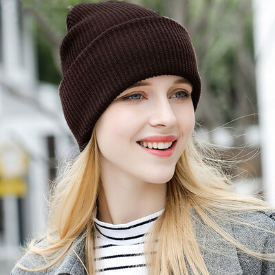 

New Women Family Beanies Knitted Hat Solid Color Ribbed Skullies Baggy Winter Bonnet Caps
