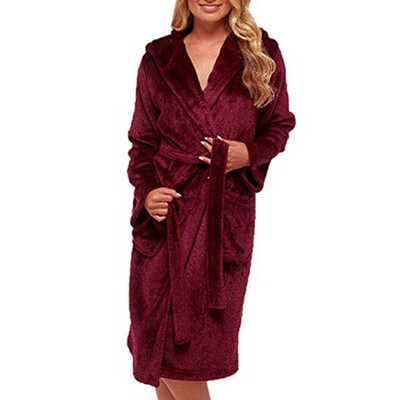 

Womens Super Soft Hooded Robe Dressing Gown Bathrobe Robes Winter Warm Gowns