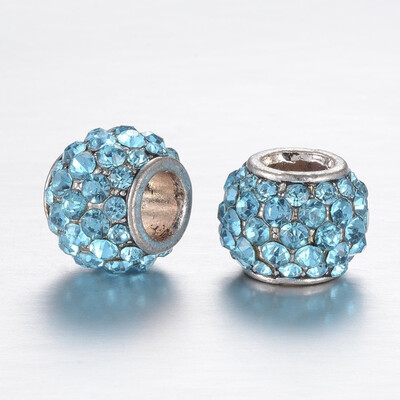 

Alloy European Beads with Rhinestone Large Hole Beads Rondelle Aquamarine 13x10mm Hole 5mm