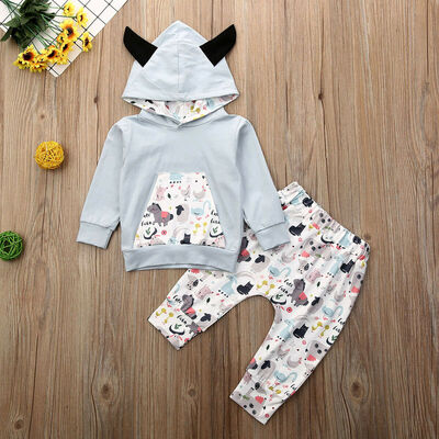 

Infant Baby Boy Girl Animal Flower Printed Hoodie Top Pants Clothes Set