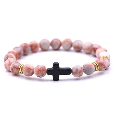 

Vintage Natural Stone 18 Colors Cross Charms Beads Bangles Bracelet