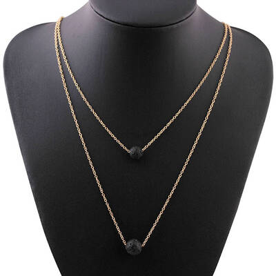 

Black Natural Volcanic Rocks Double Layers Necklace Stylish Decoration Unusual Gold Pendant