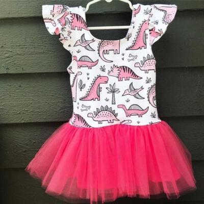 

Toddler Kids Baby Girl Dinosaur Party Princess Tutu Dress Summer Casual Sundress