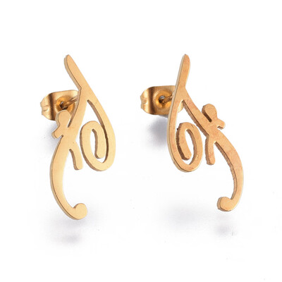 

304 Stainless Steel Stud Earrings Golden 105x165x1mm Pin 08mm
