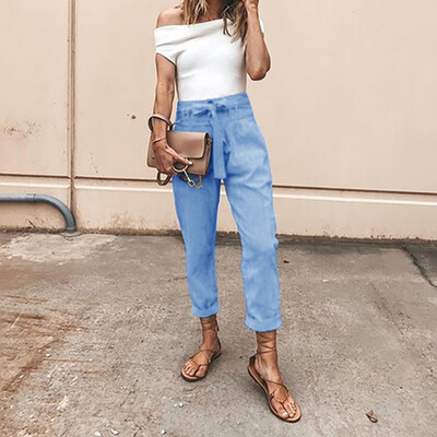 

Tailored Fashion Womens Leisure Solid Color Straight Strappy Cotton&Hemp Long Pants