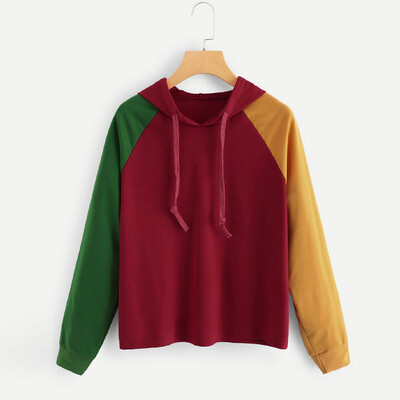 

Starmoon Women Autumn Long Sleeve Patchwork Sweatshirt Pullover Hooded Top Blouse