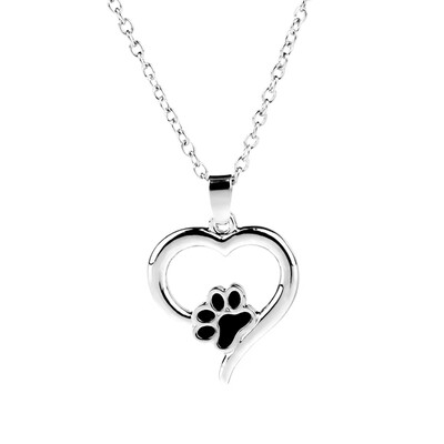 

Pet Paw Print Necklaces Animal Memorial jewelry Pet Lover Puppy Paw Heart Charm Silver Color For Girls
