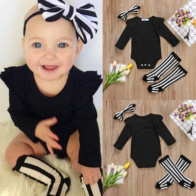 

Newborn Baby Girl Romper BodySuit Leggings Socks Headband Outfits Set
