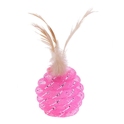

Pet Cat Toy Round Wire Tube Ball Cats Interactive Teaser Toys with Feather
