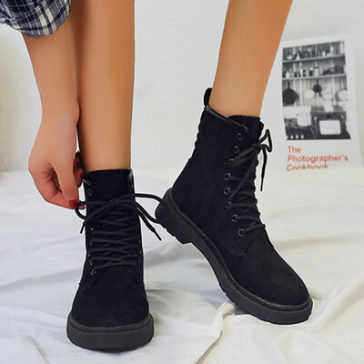 

Rose Women Flock Fashion Shoes Lace Up Marten Sewing Boot Winter Soft Footwear