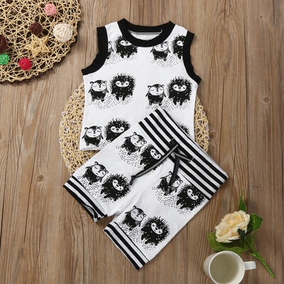 

Newborn Baby Boy Girl Sleeveless Hedgehog T Shirt TopsPants Outfit Clothes Set