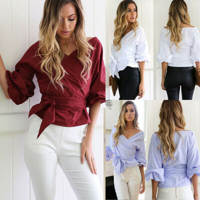 

Womens Half Sleeve Off-Shoulder Loose Blouse Casual Shirt Summer Tops T-Shirt