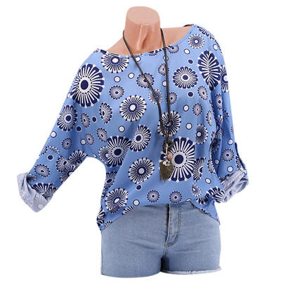 

Women Autumn Fashion Pullover Tops O Collar Casual Blouse Loose Costume