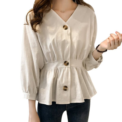 

Autumn Blouses Women Sexy V Neck Woman Shirt Elegant Slim Button Tops