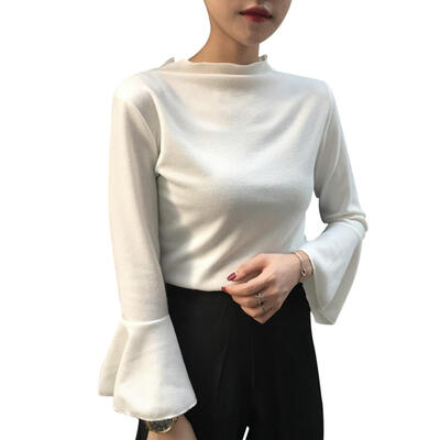 

Spring Daily Basic Flare Sleeve T-shirt Women Sweet Bottoming Tops Clothing
