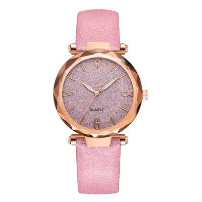 

New fashion PU watch Korean fashion casual female models noble solid color quartz watch rose gold frame watch