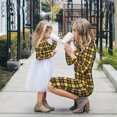 

Family Matching Dress Mother&Daughter Clothes Women Kid Girl Plaid Dress