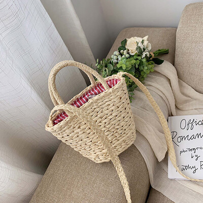 

Tailored Womens Fashion Retro Woven Shoulder Bag Bucket Handbag Woven Bag Beach Bag